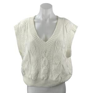 Beige Botany Women Cream Sleeveless V Neck Cable Knit Sweater Vest Top Size M/L